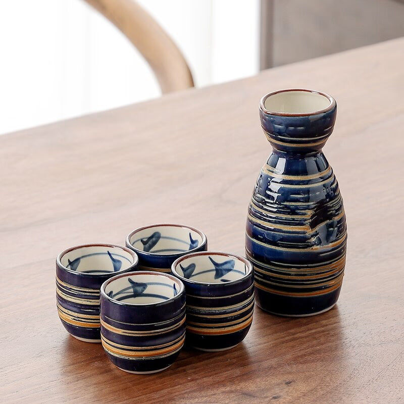 Retro Ceramic Wine Set Liquor Glass Wine Dispenser Japanese Sake Set Cup Pot Warmer Drinkware Spirits Barware Wedding Gifts acacuss
