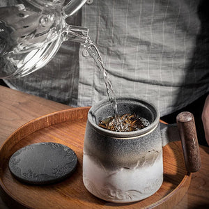 Retro  Coffee Mug Cups Tea water separation filter tea cup with lid  Chinese  Teacup Teaware Water Cup Wooden Handle Business Gift - ACACUSS