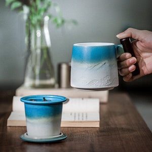 Retro  Coffee Mug Cups Tea water separation filter tea cup with lid  Chinese  Teacup Teaware Water Cup Wooden Handle Business Gift - ACACUSS