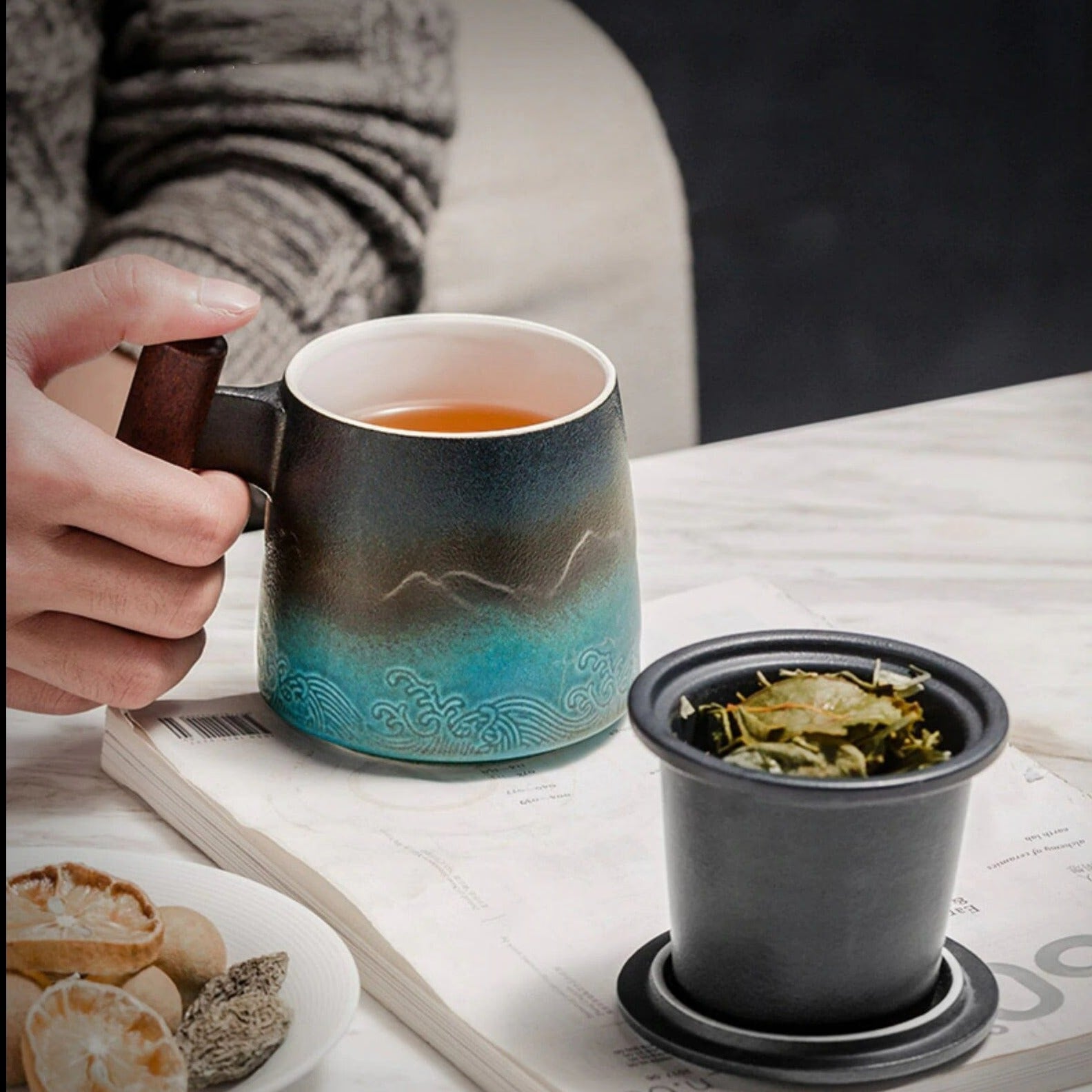 Retro  Coffee Mug Cups Tea water separation filter tea cup with lid  Chinese  Teacup Teaware Water Cup Wooden Handle Business Gift - ACACUSS