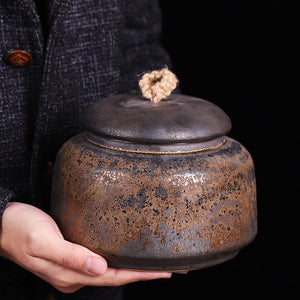 ACACUSS Ceramic Tea Caddy Retro Gilt Sealed Household Moisture-proof | Gong Fu Can | Candy Can | Handmade Tea Ceremony Accessories - ACACUSS