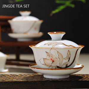Retro Hand Painted Flower Pattern Ceramic Gaiwan Teacup Handmade Tea Tureen Bowl Chinese Porcelain Teaware Drinkware 120ml acacuss