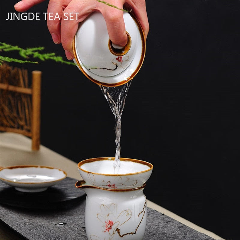 Retro Hand Painted Flower Pattern Ceramic Gaiwan Teacup Handmade Tea Tureen Bowl Chinese Porcelain Teaware Drinkware 120ml acacuss