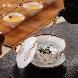 Retro Hand Painted Flower Pattern Ceramic Gaiwan Teacup Handmade Tea Tureen Bowl Chinese Porcelain Teaware Drinkware 120ml acacuss