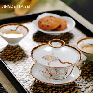 Retro Hand Painted Flower Pattern Ceramic Gaiwan Teacup Handmade Tea Tureen Bowl Chinese Porcelain Teaware Drinkware 120ml acacuss