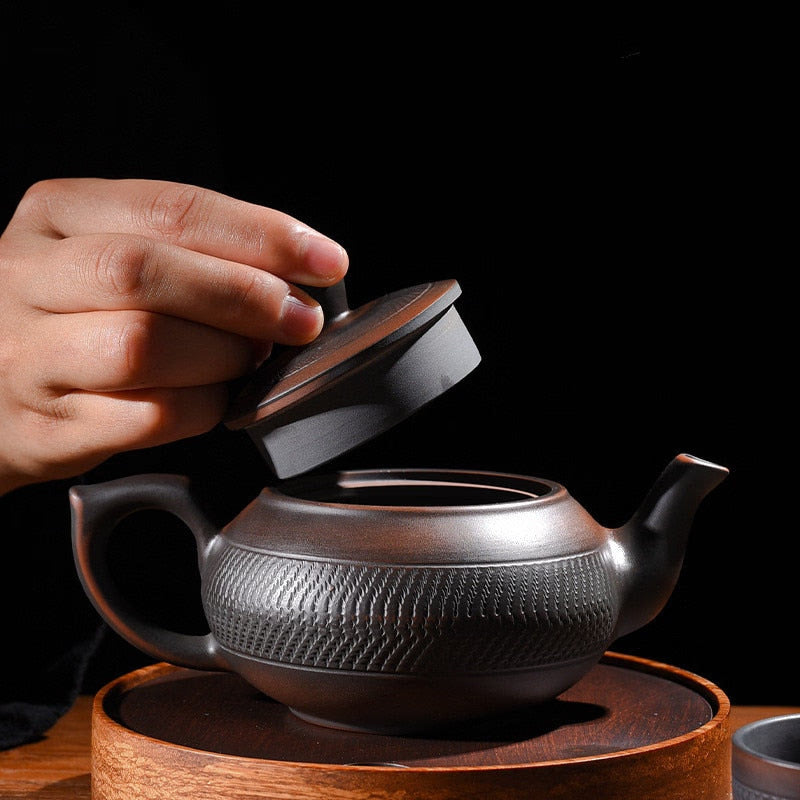 Retro High-end Purple Pottery Teapot Ceramic Household Purple Clay Single Pot Kung Fu Tea Set Jump Knife Pure Handmade Teapot acacuss