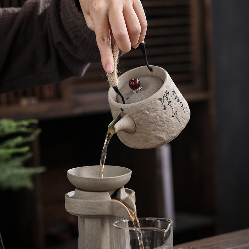 Retro Japanese Kungfu teapot ceramic tea set coarse ceramic beam teapot single pot convenient teapot wholesale acacuss