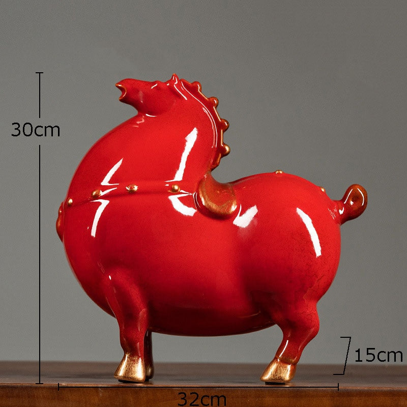 Retro Red Horse Porcelain Statue Desk Ornaments Horse Ceramic Sculpture Living Room Decoration Crafts Vintage Home Decor acacuss