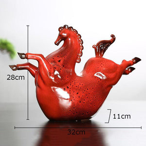 Retro Red Horse Porcelain Statue Desk Ornaments Horse Ceramic Sculpture Living Room Decoration Crafts Vintage Home Decor acacuss