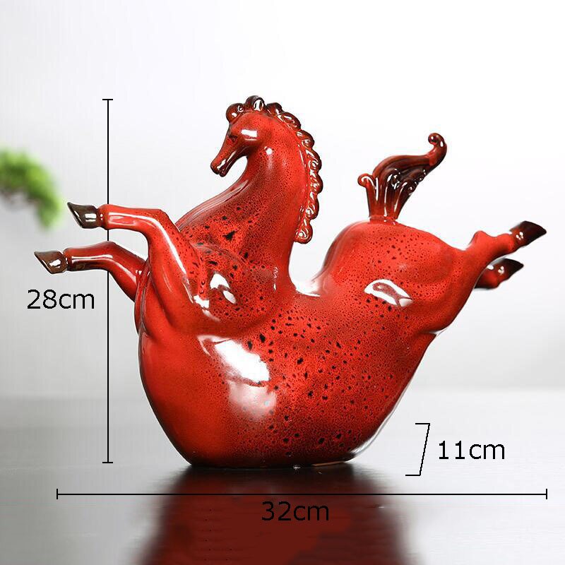 Retro Red Horse Porcelain Statue Desk Ornaments Horse Ceramic Sculpture Living Room Decoration Crafts Vintage Home Decor acacuss