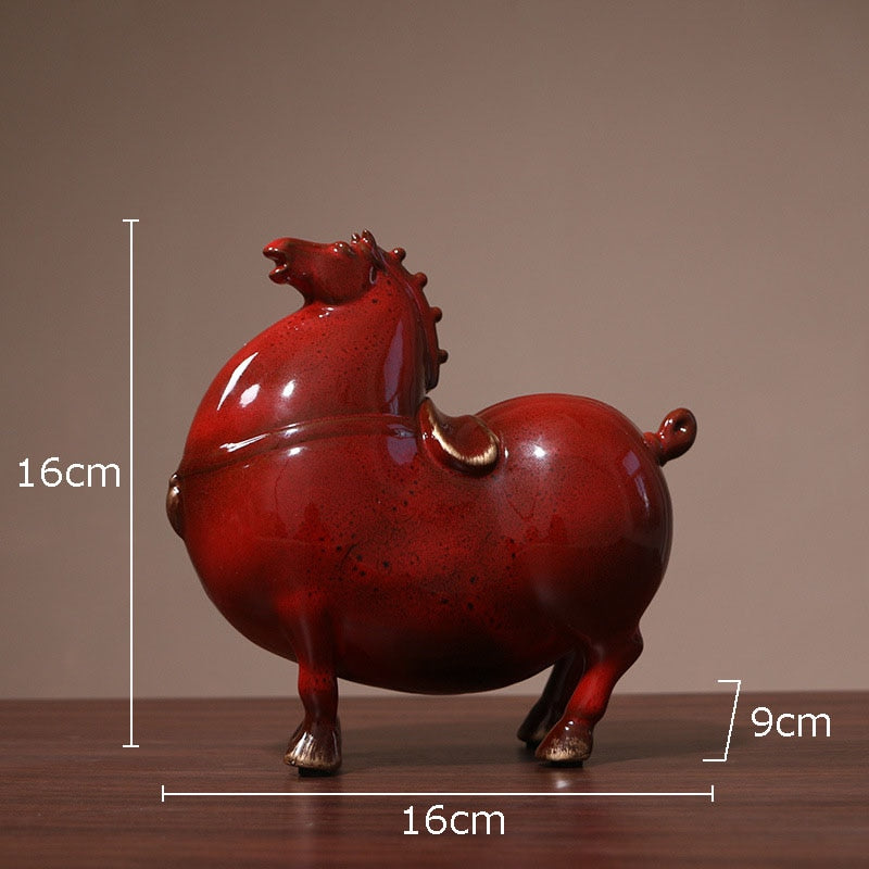 Retro Red Horse Porcelain Statue Desk Ornaments Horse Ceramic Sculpture Living Room Decoration Crafts Vintage Home Decor acacuss