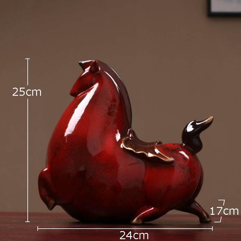 Retro Red Horse Porcelain Statue Desk Ornaments Horse Ceramic Sculpture Living Room Decoration Crafts Vintage Home Decor acacuss