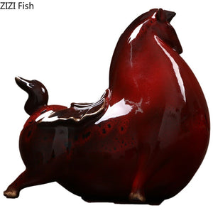 Retro Red Horse Porcelain Statue Desk Ornaments Horse Ceramic Sculpture Living Room Decoration Crafts Vintage Home Decor acacuss