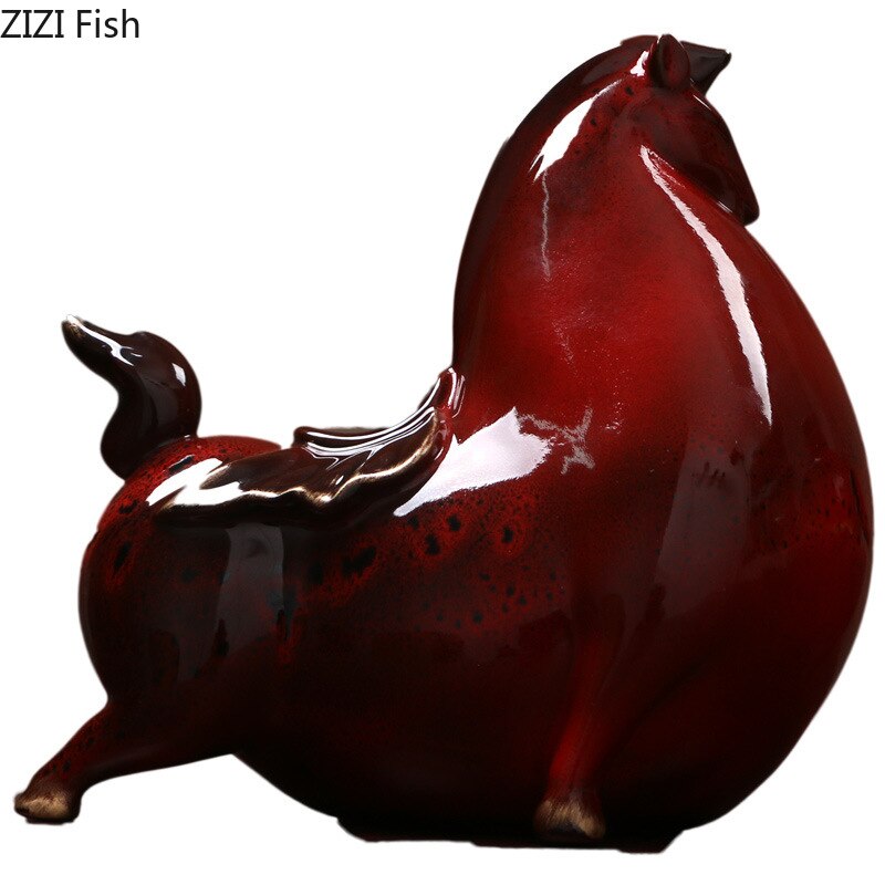 Retro Red Horse Porcelain Statue Desk Ornaments Horse Ceramic Sculpture Living Room Decoration Crafts Vintage Home Decor acacuss