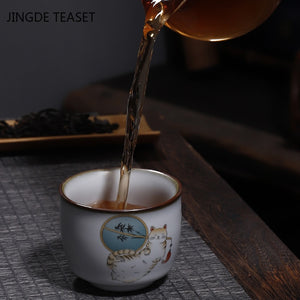 Retro Ru Kiln Ceramic Teacup Coffee Cup Handmade Tea Bowl Chinese Tea Set Accessories Master Teacup Drinkware Supplies 100ml acacuss