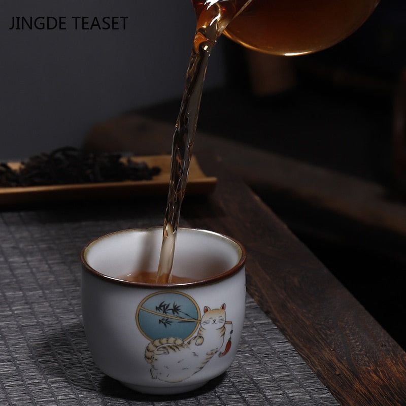 Retro Ru Kiln Ceramic Teacup Coffee Cup Handmade Tea Bowl Chinese Tea Set Accessories Master Teacup Drinkware Supplies 100ml acacuss