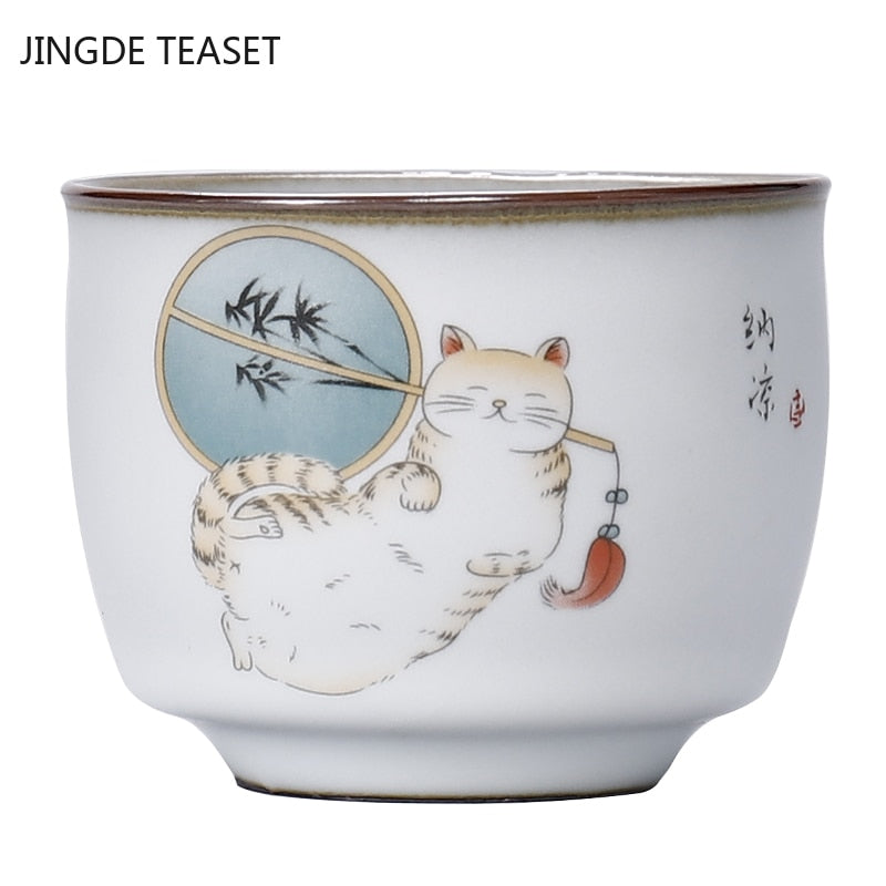 Retro Ru Kiln Ceramic Teacup Coffee Cup Handmade Tea Bowl Chinese Tea Set Accessories Master Teacup Drinkware Supplies 100ml acacuss