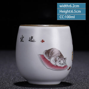 Retro Ru Kiln Ceramic Teacup Coffee Cup Handmade Tea Bowl Chinese Tea Set Accessories Master Teacup Drinkware Supplies 100ml acacuss