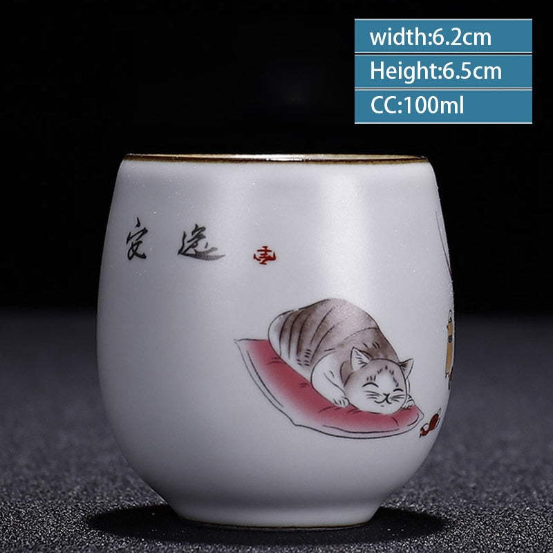 Retro Ru Kiln Ceramic Teacup Coffee Cup Handmade Tea Bowl Chinese Tea Set Accessories Master Teacup Drinkware Supplies 100ml acacuss