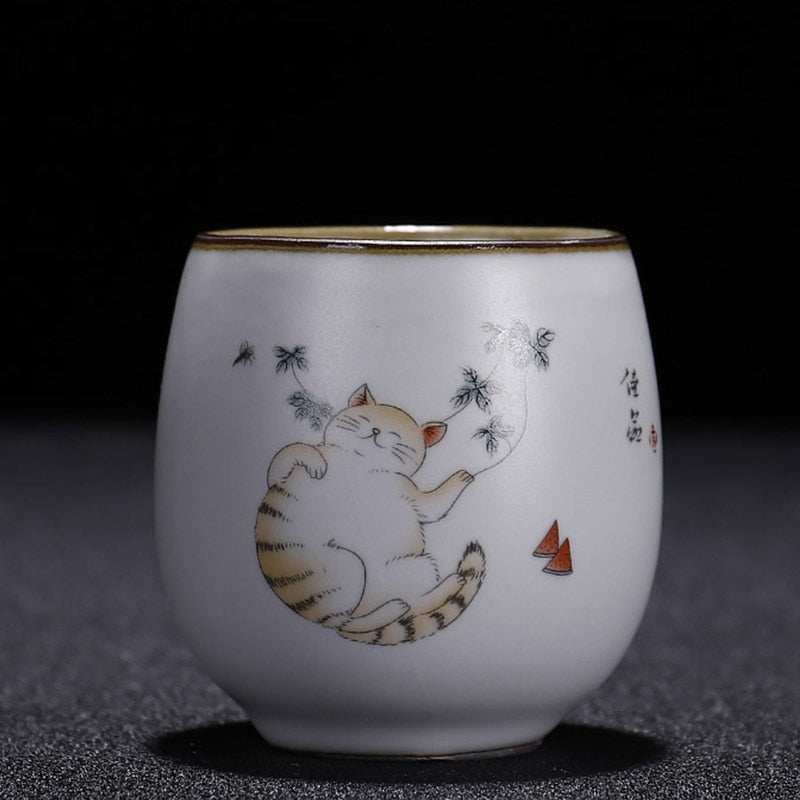 Retro Ru Kiln Ceramic Teacup Coffee Cup Handmade Tea Bowl Chinese Tea Set Accessories Master Teacup Drinkware Supplies 100ml acacuss