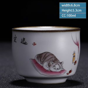 Retro Ru Kiln Ceramic Teacup Coffee Cup Handmade Tea Bowl Chinese Tea Set Accessories Master Teacup Drinkware Supplies 100ml acacuss