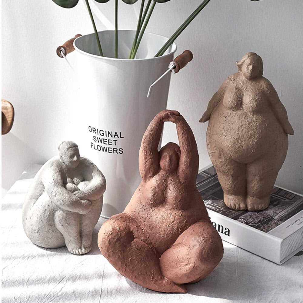Retro Style Abstract Fat Lady Figurines Woman Statue Tabletop Resin Living Home Sculpture Ornaments Creative Figures Decoration acacuss