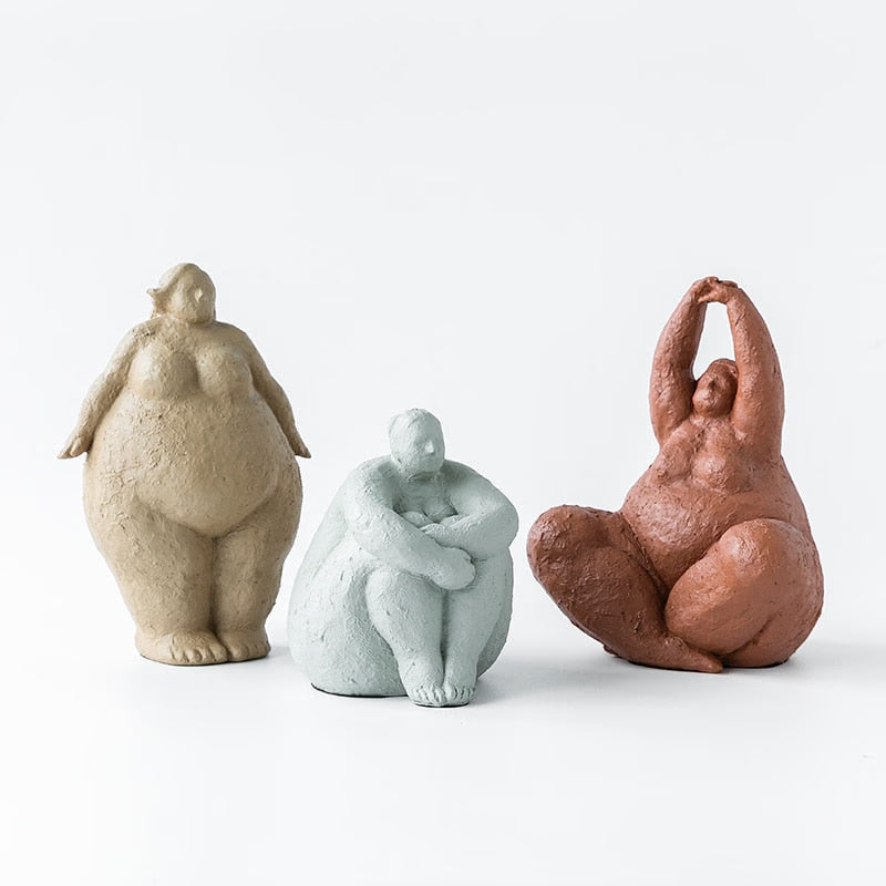 Retro Style Abstract Fat Lady Figurines Woman Statue Tabletop Resin Living Home Sculpture Ornaments Creative Figures Decoration acacuss