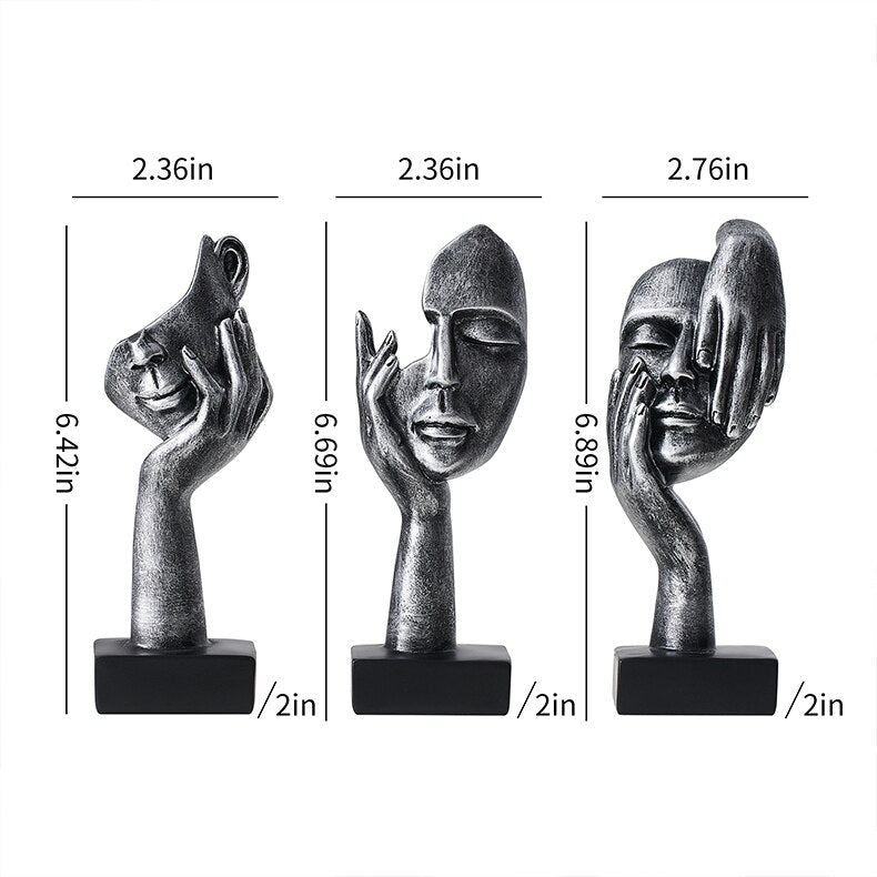 Abstract Thinker Statue Sculpture - Metal Face & Hand Art For Home Office Decor