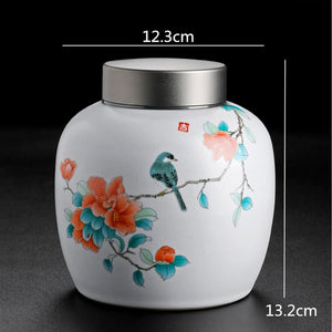 Rhododendron Bird Ceramic Tea Caddy Metal/wood Cover Sealed Jar Storage Tank Tea Container Food Storage Box Decoration Candy Jar acacuss
