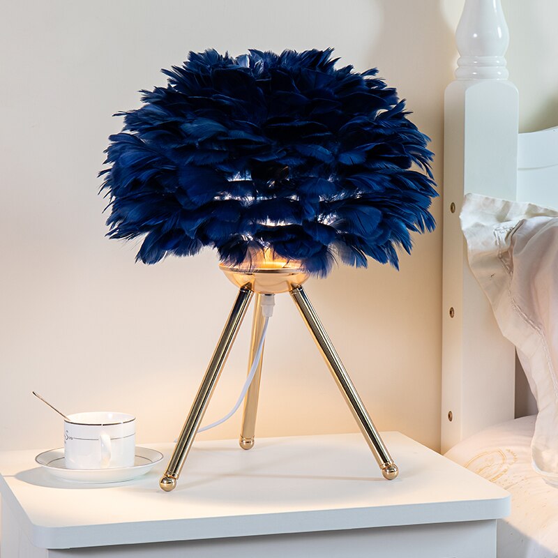 Romantic Feather Table Lamp Home Indoor Bedside Lights Living Room Bedroom Coffee Shop Decor Desk Lamp Wedding Christmas Gift acacuss