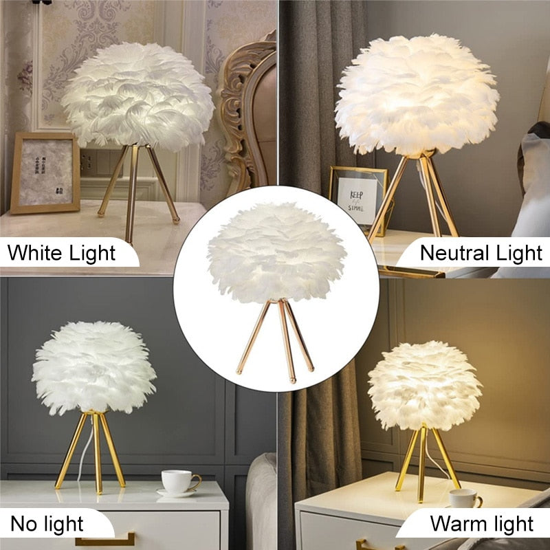 Romantic Feather Table Lamp Modern Bedside Lamp Living Room Coffee Shop Decoration Wedding Christmas Gift Ostrich Feather Light acacuss