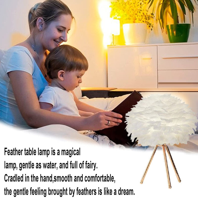Romantic Feather Table Lamp Modern Bedside Lamp Living Room Coffee Shop Decoration Wedding Christmas Gift Ostrich Feather Light acacuss