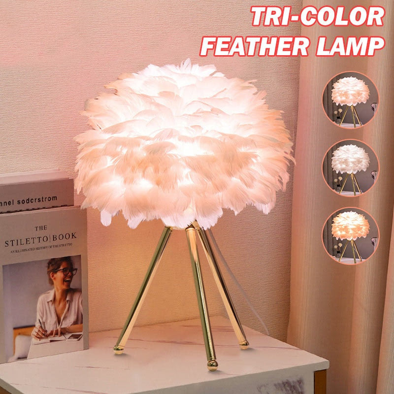 Romantic Feather Table Lamp Modern Bedside Lamp Living Room Coffee Shop Decoration Wedding Christmas Gift Ostrich Feather Light acacuss