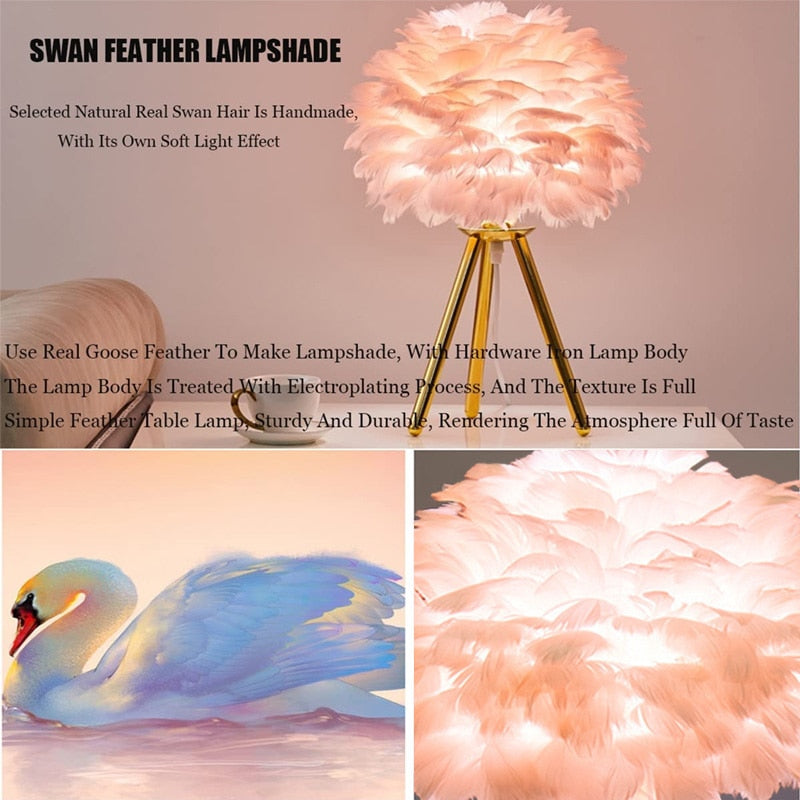 Romantic Feather Table Lamp Modern Bedside Lamp Living Room Coffee Shop Decoration Wedding Christmas Gift Ostrich Feather Light acacuss