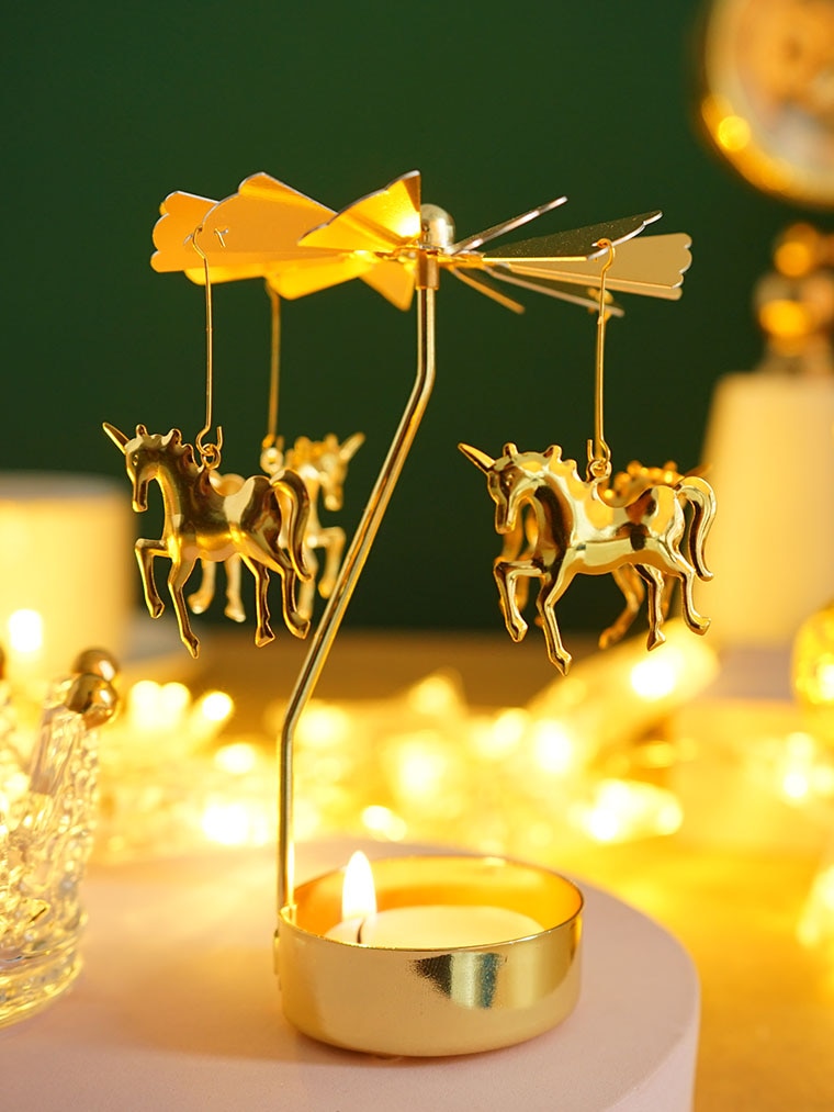 2023 Romantic Rotating Candlesticks Rotation Spinning Carrousel Tea Light Candle Holder Dinner Christmas Party Decoration acacuss