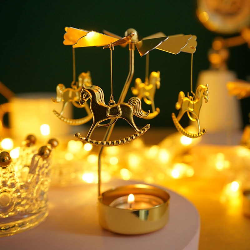 2023 Romantic Rotating Candlesticks Rotation Spinning Carrousel Tea Light Candle Holder Dinner Christmas Party Decoration acacuss