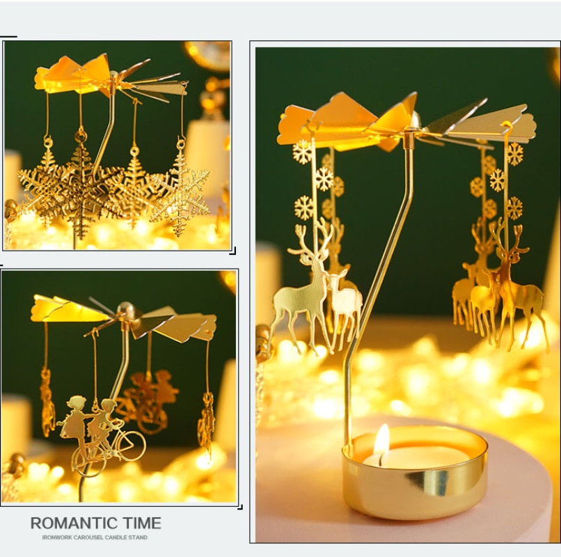 2023 Romantic Rotating Candlesticks Rotation Spinning Carrousel Tea Light Candle Holder Dinner Christmas Party Decoration acacuss