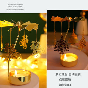 2023 Romantic Rotating Candlesticks Rotation Spinning Carrousel Tea Light Candle Holder Dinner Christmas Party Decoration acacuss