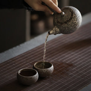 Rust-glazed ceramic teapot with 2 teacups and holder chinese teaset japanese tea set drinkware acacuss