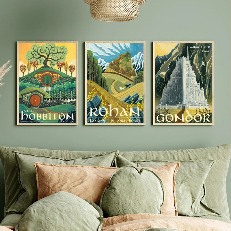 Vintage Ring Art Travel Poster Canvas Painting Prints Film Mordor Castle Lord Magic Retro Wall Kid Bed Room Home Decor Frameless