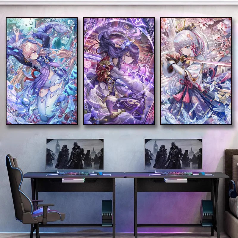 Popular Genshin Impact Game Characters Posters Canvas Painting And Print Wall Aesthetic Art Pictures for Living Room Home Decor