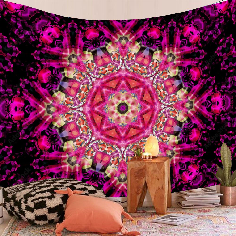 Black Colorful Tie Dye Mandala Wall Tapestry