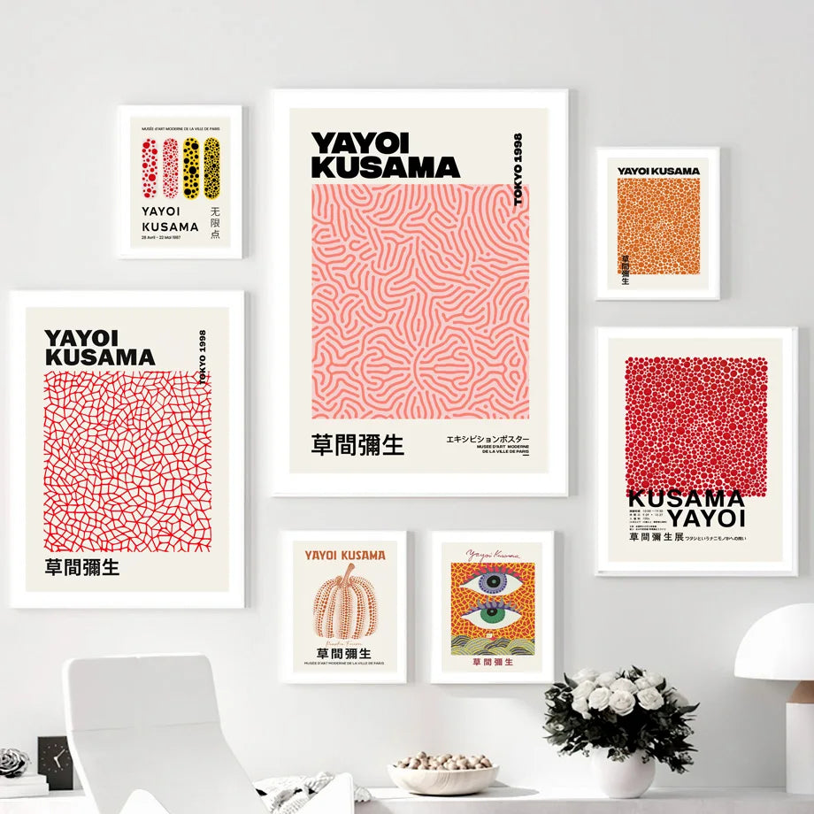 Yayoi Kusama Abstract Pumpkin Lines Wall Art Canvas Painting Japanese Posters and Prints Wall Art Pictures for Living Room Decor