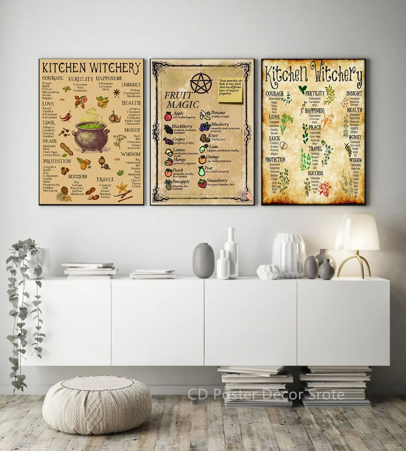 Kitchen Witchery Poster Retro Witch Brew Kraft Paper Prints Posters Vintage Home Room Bar Cafe Decor Aesthetic Art Wall Painting
