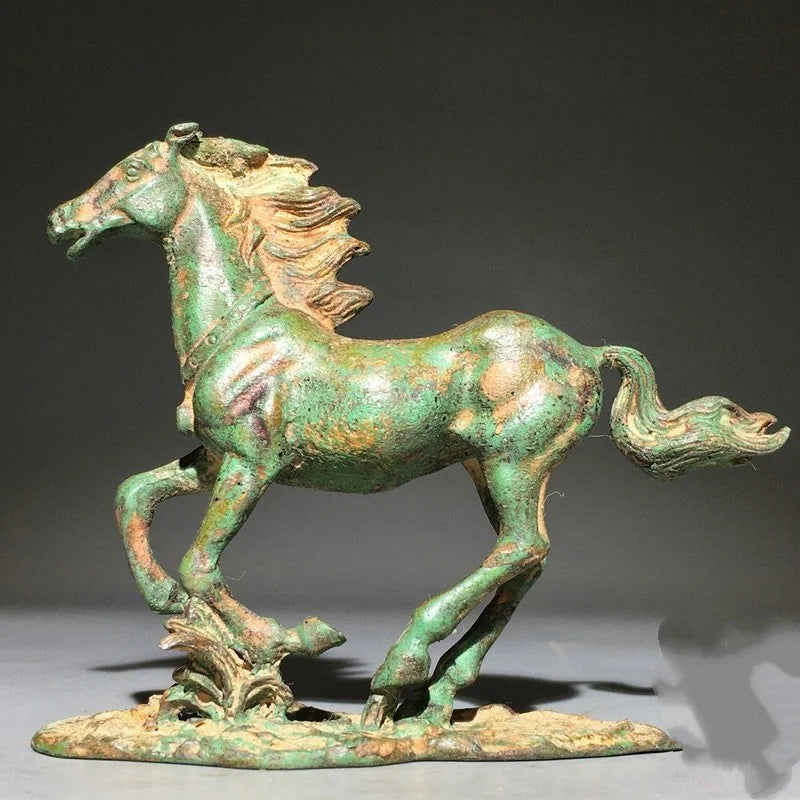 Chinese Collectible Antique Copper Zodiac Horse Figurine Galloping Horse Wealth Feng Shui Vintage Decor Lucky Ornament