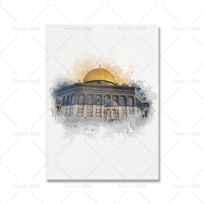 Poster islamico Paesaggio Stampa su Tela Mescid Aqsa Kaaba Moschea Nabawi Wall Art Pittura Boemia Immagine Moderna Home Room Decor