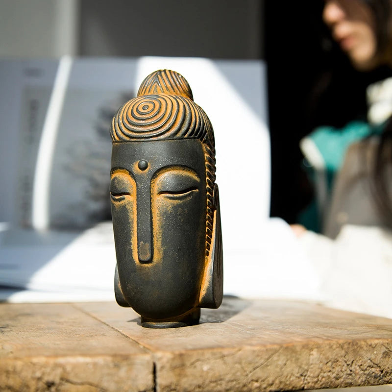 Chinese Zen Formless Buddha Head Ornament Imitation Cast Iron Figurine ...