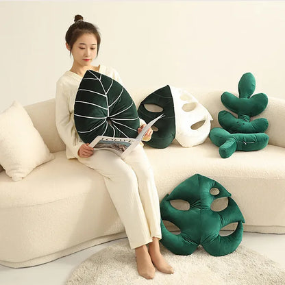 Soft Decoration Hot Plant Monstera Vine Green Velvet New Branch Sofa Simple Throw Pillows