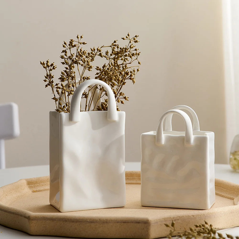Nordic Decorative Vase Handbag Ceramic Vase Decoration Home Flowers for Decor Table Decoration Accessories Room decor Vase Gift