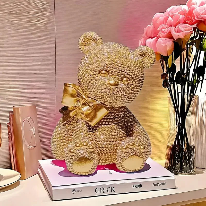 1 Piece Creative White Colorful Dot Bead Bear, Perfect Valentine's Day Gift, Resin Statue Decoration, Small Statue Decoration, Suitable for Bookshelf, Living Room or Office Decoration - Personalized Your Ideal Space, No Power